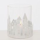 Lykt med glass og hus 15 cm hvit thumbnail