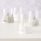 Lykt med glass og hus 15 cm hvit thumbnail
