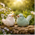 Porselensfugler i pastellfarger - sett med 3 stk thumbnail