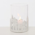 Lykt med glass og hus 10 cm hvit thumbnail