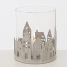 Lykt med glass og hus 15 cm beige thumbnail