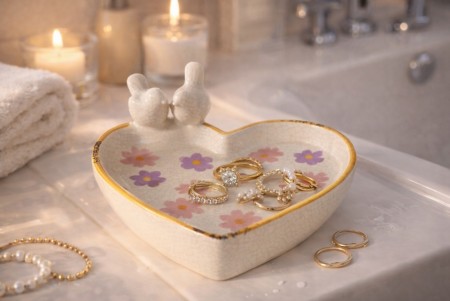 Fuglebad - lilla og rosa blomster