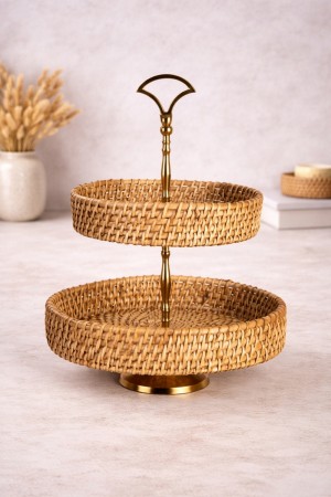 Rotting etasjefat med gulldetaljer - 38 cm høyt