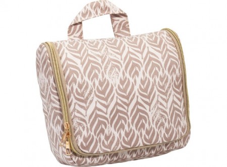 Toalettmappe brun med oppheng og gulldetaljer