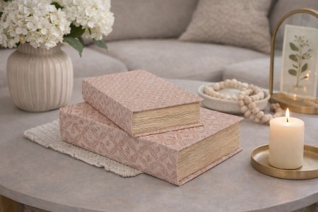 Bok med oppbevaring rosa - stor