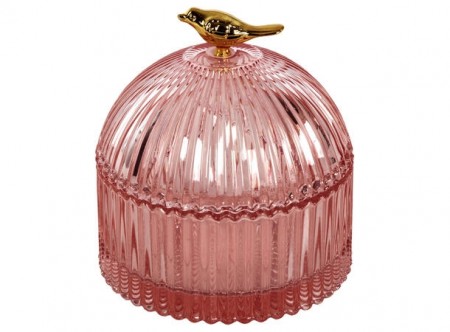 Smykkeskrin rosa med gullfugl