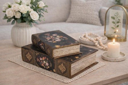 Bok - oppbevaringsboks med blomster liten