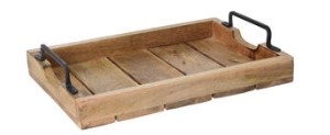 Serveringsbrett i mangotre med sorte metallhåndtak - 46 cm
