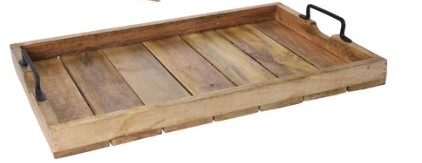 Serveringsbrett i mangotre med sorte metallhåndtak - 58 cm