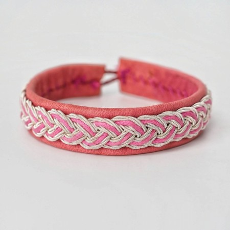 Skinnarmbånd med flette rosa