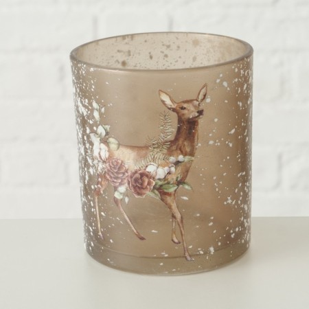 Lysglass med hjort beige stort