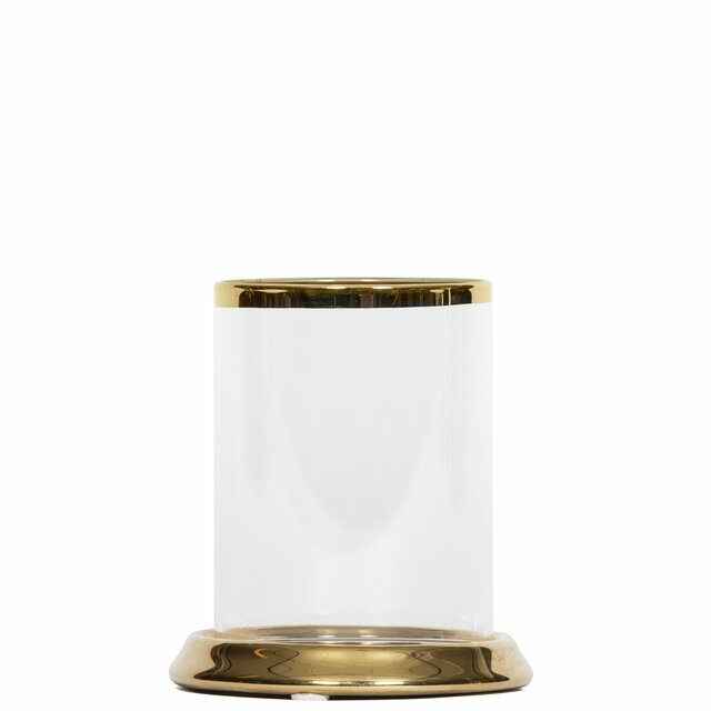 Lyslykt for telys i glass og keramikk D8 H8 cm gull.