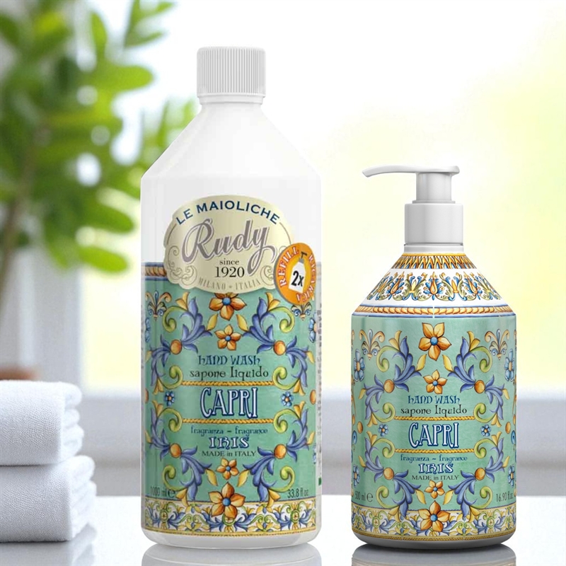 Refill – Flytende Håndsåpe Iris of Capri | Maioliche-serien fra Rudy Profumi - 1 liter.