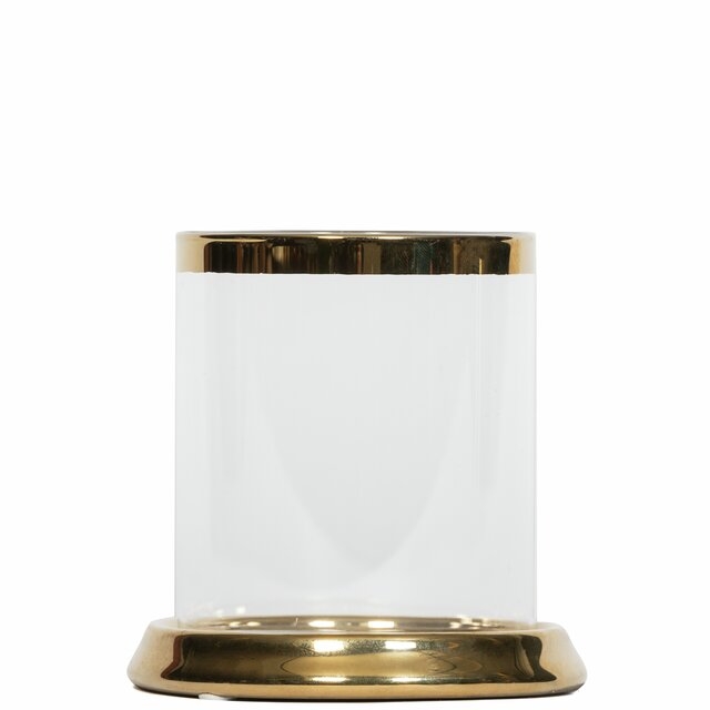 Lyslykt for telys i glass og keramikk D10 H10,5 cm gull.