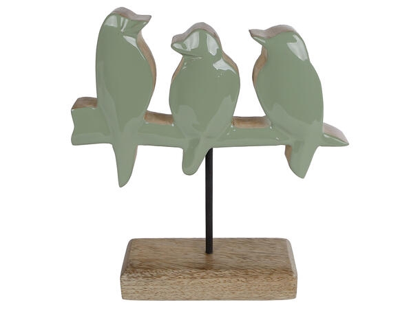 Skjønne grønne fugler sitter på en gren. Mangotre. 20 x 15 x 5 cm.