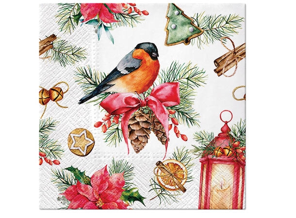 Serviettene har papir i tre lag. 33 x 33 cm.