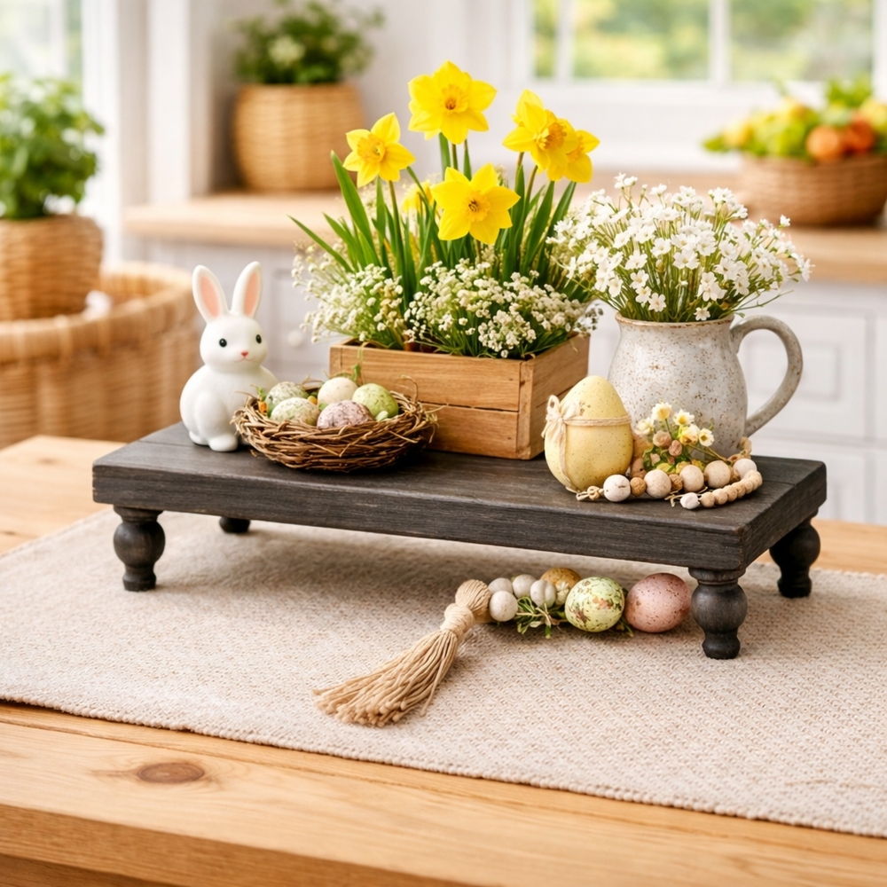 Vis frem dekorasjoner, stearinlys, planter og mer på dette lille sokkelbordet som er laget av tre. Det er fint å skape variasjoner i høyde når man dekorerer på spisebordet, sofabordet, på en hylle, kommoden eller i vinduskarmen.  46 x 15 x 8 cm.