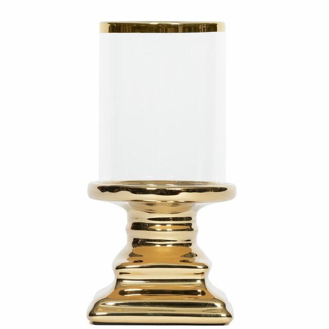 EDEL lyslykt for telys i glass og keramikk D7 H14 cm gull.