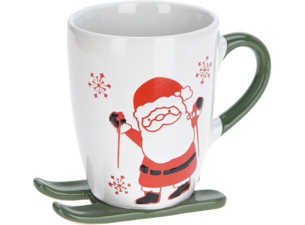 Krus m/ski hvit keramikk, 11cm høyt, 330 ml