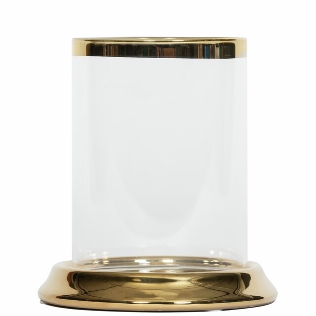 Lyslykt for telys i glass og keramikk D12 H14 cm gull.