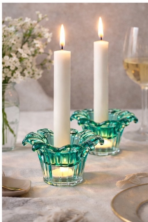 12,5 x 6 cm. Passer til telys og kronelys.